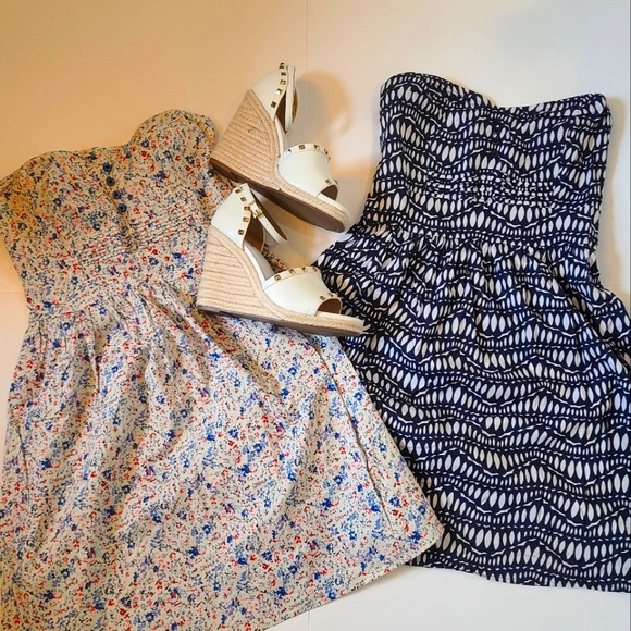 ❗️2~Strapless Smocked Back Floral Print Summer Dresses Size Medium - Picture 1 of 13